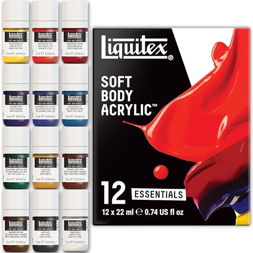 Liquitex Soft Body Acrylic Paint, 12 x 22ml (0.74-oz), Essentials Set | Low Viscosity, Highly Pigmented, Satin Finish, Retains Subtle Brush Strokes, Great Surface Coverage, Highly Versatile - style: Essentials Set 12 x 22ml (0.74-oz)