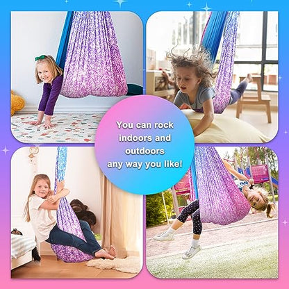 Sensory Swing for Kids Indoor - Outdoor Double-Layer Hammock Swing Special Needs Sensory Joy Therapy Cuddle Chair with 360° Swivel Hanger Kit Adjustable Swing for Aspergers Autism ADHD Adults