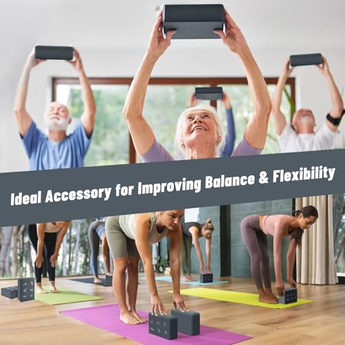RETON Yoga Blocks Set with Straps, High Density Yoga Bricks, Lightweight EVA Foam Pilates Block, 2 Yoga Blocks with 2 Straps for Yoga, Pilates, Fitness, Stretching and Toning - color: Gray