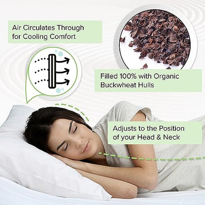 ZEN CHI Organic Buckwheat Hulls Pillow, Personal Standard Size 14"x20"