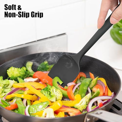Doosu 600°F Heat Resistant Silicone Spatula Scrapers (Set of 3, Black) | Food Grade Kitchen Rubber Baking Cooking Tool Nonstick Utensil Set for Mixing, Scraping, Folding, Stirring, Serving - color: Black, size: Set of 3