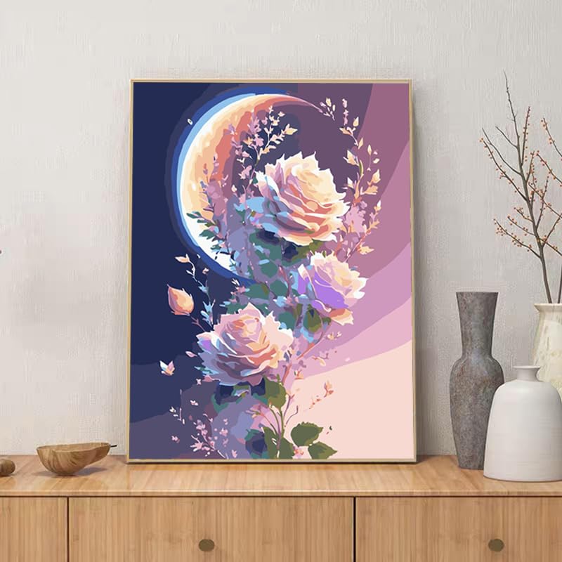 ZRIZQ Paint by Numbers Kit for Adults Beginner,Flowers Moon,16x20 | Full set with wooden brushes,rolled canvas,rich paints.Calming activity.Beginner friendly.Just open and paint. - color: 16"X20"Rolled Canvas(Frameless)-Flowers 12