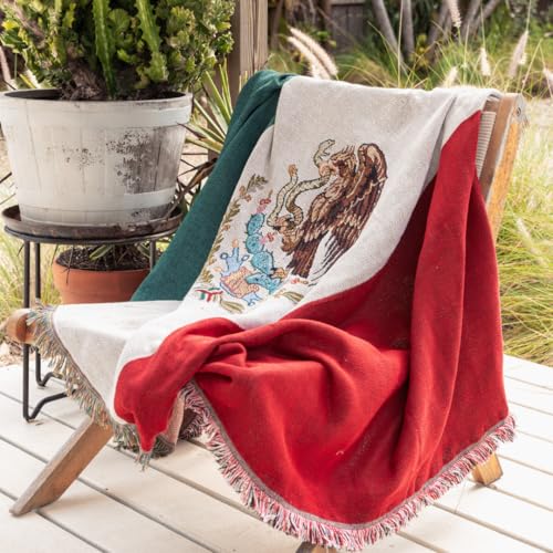 Mexico Flag Woven Throw Blanket | Lightweight Cotton Blend | 70x50 Inches | Multipurpose Blanket for Bed, Sofa, Picnic, Beach, Tapestry, Decor or Gift - color: Mexico