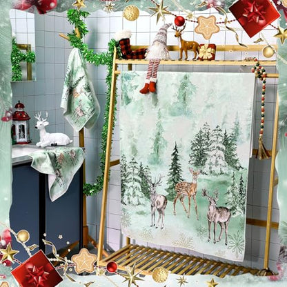 Preboun 3 Pcs Absorbent Towel Set,Green,Deer - color: Green, style: Deer