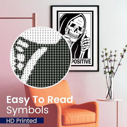 Modern Merch 'Stay Positive' Halloween Diamond Art Kits for Adults Scary Skeleton Diamond Painting Kits for Adults, Motivational Quote Cross Stitch Gem Art, Round Drill 12x16 DIY Black and White Art - color: Stay Positive