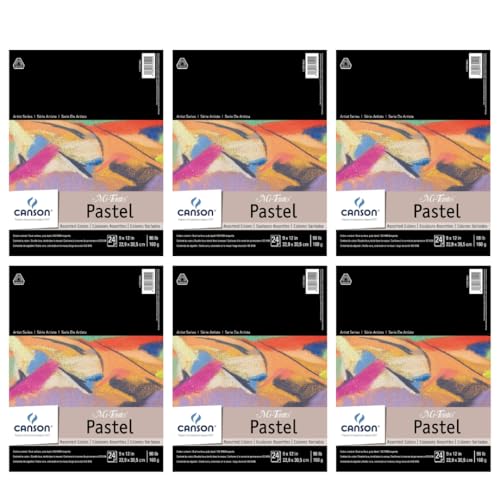 Canson Mi-Teintes Pastel Paper, Assorted, 9" x 12", 24 Sheets/Pad, 6 Pads | Canson Artist Series, Foldover Pad, 98 lb. (160gsm), Artist Paper for Adults and Students, 144 Sheets Total - size: 9" x 12" (Pack of 6), style: Assorted Colors
