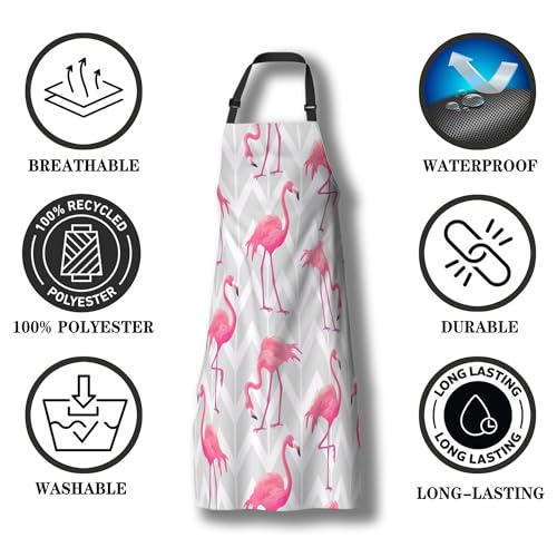 Garden Apron for Men Flamingo Cute Aprons for Women for Kitchen Cooking Restaurant BBQ Painting Crafting Gardening 27” (W) x 31” (H), Waterproof Apron - color: Flamingo