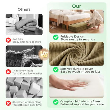 Tri-Fold Futon Mattress, Foldable Floor Mat (Sage Olive,Full) - color: Sage Olive, size: Full (75"L x 54"W x 3"Th)
