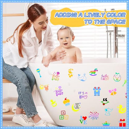 Augshy 56 Pieces Baby Shower Stencils for Painting Cute Onesie Pattern 3 in | Reusable Animal Pattern Templates, Bodysuit Shoes Bibs Clothes Crafting, Cute Baby Shower Cake Decorating, 3 Inch - style: Baby Shower