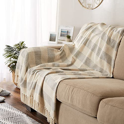 DII Rustic Farmhouse Cotton Cabana Striped Blanket Throw with Fringe, 50 x 60 - Cabana Striped Gray & Off-White - color: Gray & Off-white