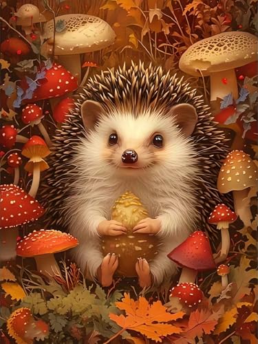 DIY Hedgehog Diamond Art Kits for Adults, 5D Mushroom Diamond Painting Kits | Diamond Dot for Adults, Small Dimond Art Paintings, Full Drill Gem Painting, Crafts for Adults, Home Wall Decor (12x16inch) - color: QY146