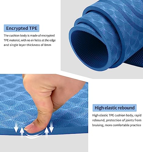 8/20/30mm Jump Rope Mat Fitness Exercise Mat Durable, Non-Slip, Workout Mats with Jump Rope & Carrying Bag for Home Gym Flooring (55"x 24") - color: Lightblue-8mm