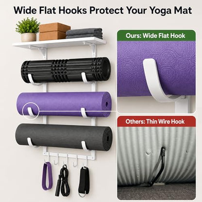 Wall Mount Yoga Mat Storage Rack - color: White