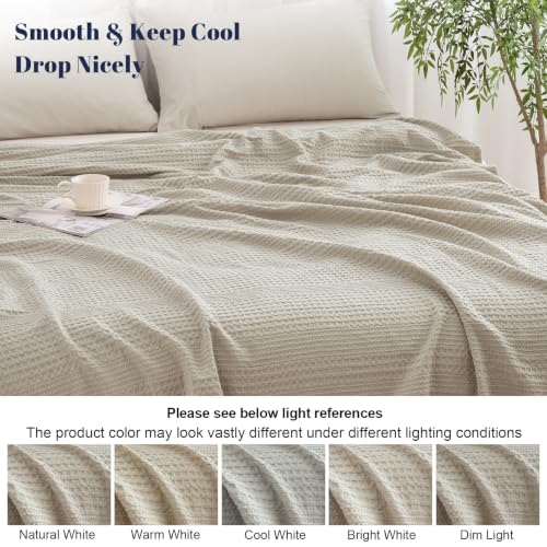 PHF Lightweight Waffle Weave Blanket Queen for Bed Light Taupe 90"x90" - color: Light Taupe, size: Queen(90"x90")