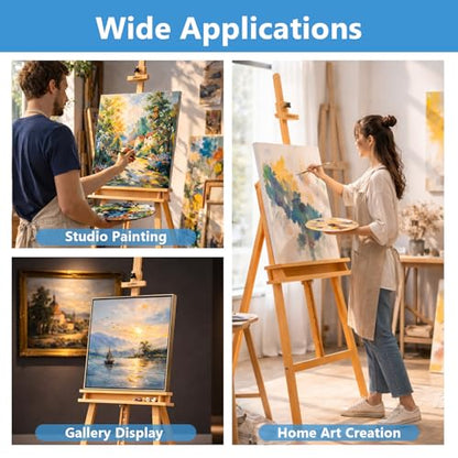Large A-Frame Solid Beechwood Studio Easel for Painting | Adjustable Artist Easel with Storage Drawer, Display Easel Stand Holds Canvas Up to 48 Inches, Natural - style: Natural