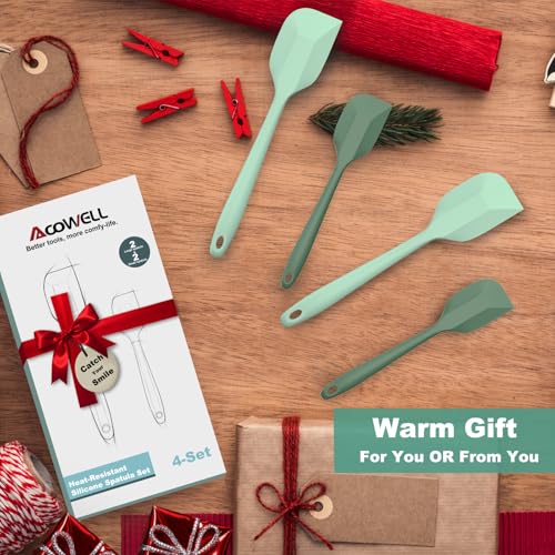 Silicone Spatula Set, Premium Spatulas Silicone Heat Resistant 2 Small & 2 Large Flexible Scraper for Nonstick Cookware, Rubber Spatula for Kitchen Mixing Baking Cooking Use, Soft Spatula - Set of 4 - color: 2 small(high-grade-green)+2 large(fresh-green)