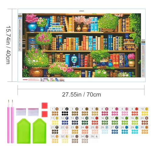 JOOZ Large Diamond Art Kits for Adults - 5D Book Diamond Painting Kits for Adults, DIY Full Drill Bookshelf Plant Diamond Art Painting, Bookshelf Gem Art Kits for Home Wall Decor 27.5x15.7 Inch - color: Bookshelf Plant 046