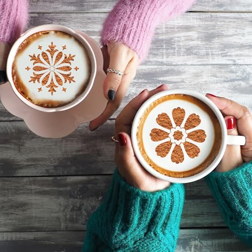 Sitsink Mandala Flower Coffee Stencils - 25 Pcs Stencils for Cookies Sourdough Bread Decor, Reuable Template for Crafts Floral Design - style: flower coffee