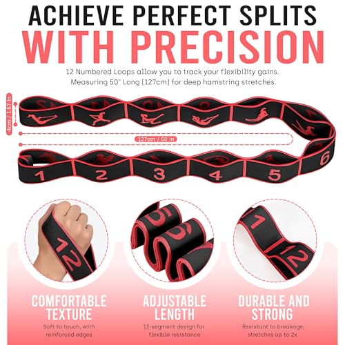 Resistance Bands, Stretch Band for Exercise, Physical Therapy, Rehab & Flexibility, Home Gym Equipment for Yoga, Pilates, Dance, Gymnastics, Number Loop Elastic Strap for Leg and Hip Stretches - color: Red Black