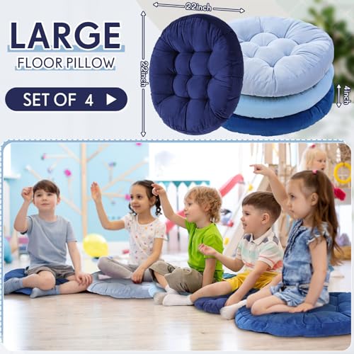 Jerify Dirty Blue 4 Pcs Large Floor Pillow Cushion,Round 22 x 22 | Round Square Flexible Seating Floor Meditation Pillow for Classroom Adult Picnic Party Learning Daycare School Reading Corner - color: Dirty Blue, size: Round 22 x 22