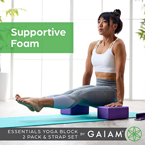 Gaiam Yoga Block - Supportive Latex-Free Eva Foam - Soft Non-Slip Surface with Beveled Edges for Yoga, Pilates, Meditation - color: Black, style: 2 Blocks w/Strap