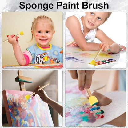 10pcs Round Sponges Brush Set, Wooden Handle Sponges Paintbrushes, Sponge Painting Staining Tool for Wallpaper Windows Clay Models DIY Arts Crafts Projects-Yellow