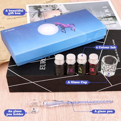 Luxiv Glass Dip Pen Set, Purple Crystal Pen With Ink, Holder, and Package - color: Purple, style: Sets (7Pcs)