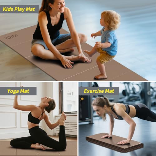 Foldable Yoga Mat Extra Large 74"×31.5" | Double-Sided Non-Slip,Extra Wide Foldable Design,8mm Extra Thick,Exercise Mat for Home, Studio and Travel Use - color: Brown+Black