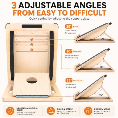 MUCITAGF 2-in-1 Professional Wooden Balance Board & Slant Board, 3 Angles | Adjustable Incline Board and Calf Stretcher, Stretch Board for Knees Ankle Heel Feet Leg, Anti-Slip, 450 lbs Capacity