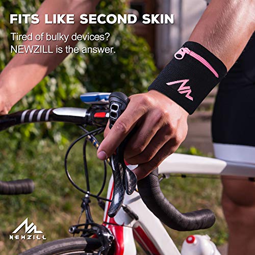 NEWZILL Wrist Wallet Wristband with Zipper - Cotton Sweatbands for Men & Women, Ideal for Running, Walking, Basketball, Football, Tennis, Hiking - color: Black/Pink, style: Small-1PCS