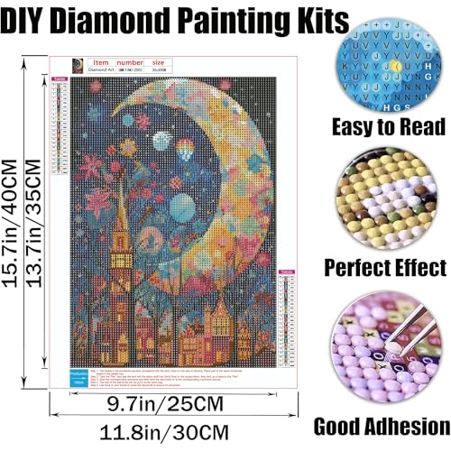 GMETNIC Diamond Art Kits for Adults- Diamond Painting Kits for Adults Beginners, 5D DIY Full Drill Round Rhinestone Gem Art Crafts Paintings for Home Wall Decor 12"x16" (Moonlit Bloom Town) - color: Moonlit Bloom Town