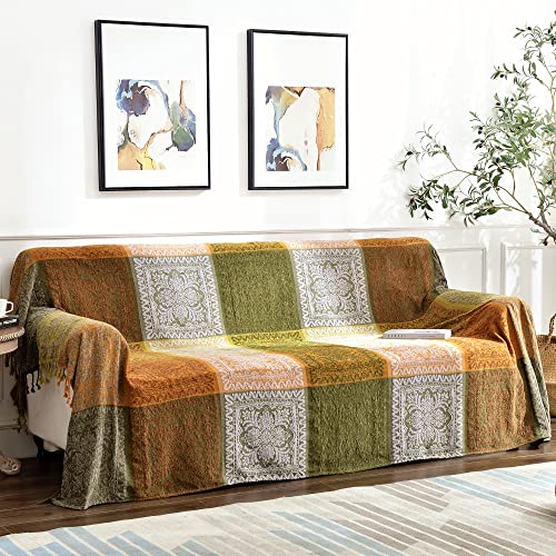Boho Throw Blanket, Bohemian Tassels Throw Blankets for Bed Couch Soft Chair， Chenille Fringe Tassels (New Green, Large 86 * 102Inches) - color: New Green, size: Large (86 x 102 in)