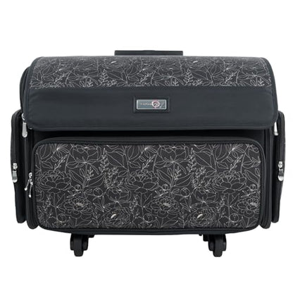 Everything Mary 4 Wheels Collapsible Deluxe Sewing Machine Storage Case - Rolling Trolley Carrying Bag for Brother, Singer - color: Grey Floral