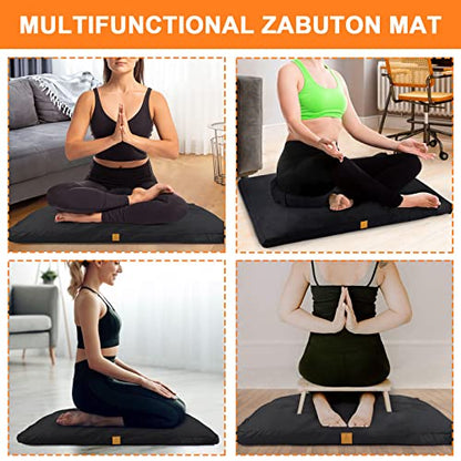 Zabuton Meditation Mat (36"×28"×2") Luxurious Meditation Cushion for Kneeling Sitting Large Floor Pillow Zafu/Bench-Washable Cotton Cover 100% Organic Cotton Filling (White) - color: White