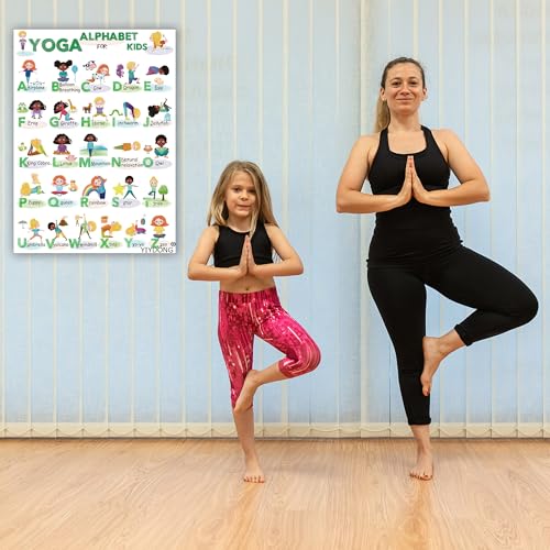 YIYDONG Alphabet of Yoga Poster for Kids - 16x24 Inch ABCs Educational Poster, Yoga Poses ABC Chart for Classroom, Homeschool, Preschool Learning (Green) - color: Green