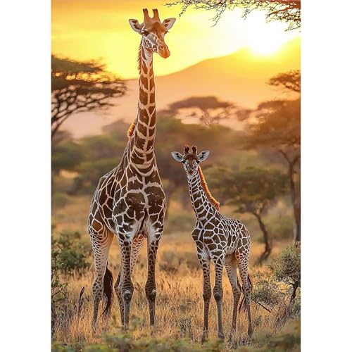 MOGTAA Giraffe Diamond Art Kits for Adults, 5D Full Drill Diamond Painting Kits for Adults Beginner, DIY Animal Round Diamond Dots for Adults, Gem Art Home Wall Decor 12 X 16Inch - color: Giraffe