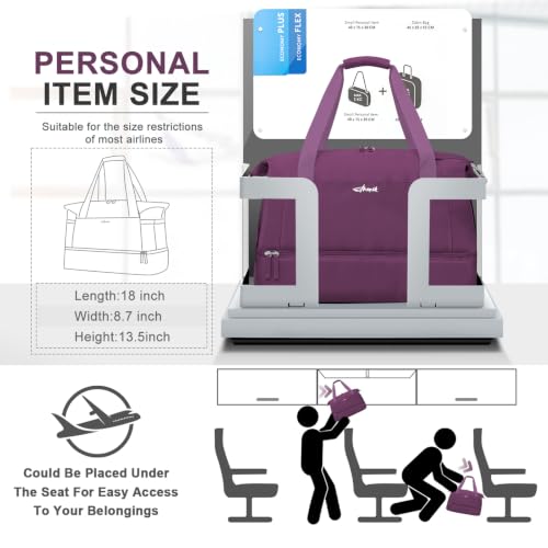 Gym Bag for Women, Personal Item Travel Bag with Shoes Compartment for Trip - color: Grape Purple, size: Medium