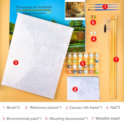 TUMOVO Paint by Numbers Kit for Adults, Adult Paint by Number Kits - Lake Deer Scene, Herd of Deer Drinking at Lake Shore Nature Landscape on Canvas, Relaxing DIY Project, 16x20 Inch(Framed) - color: Deer(Framed)