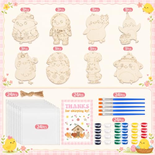 Saypacck 24 Pcs Party Favors Wooden Painting Craft Kits Birthday Party Supplies with Organza Bag for Goodie Bags Fillers Adult Thank You Gifts(Chicken) - style: Chicken
