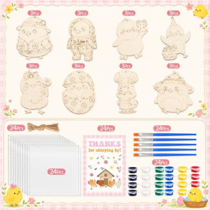 Saypacck 24 Pcs Party Favors Wooden Painting Craft Kits Birthday Party Supplies with Organza Bag for Goodie Bags Fillers Adult Thank You Gifts(Chicken) - style: Chicken