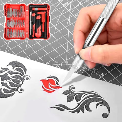 TOOLEAGUE 40Pcs Craft Knife Set, Precision Hobby Knife | with Plastic Storage Case, CRV Blades, for Pumpkin Carving, Modeling