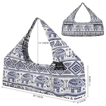 Large Yoga Mat Bag Yoga Bags and Carriers Fits All You Stuff Yoga Tote Bag with Yoga Mat Strap, Elastic Pockets and Zipper Pockets - color: beige blue