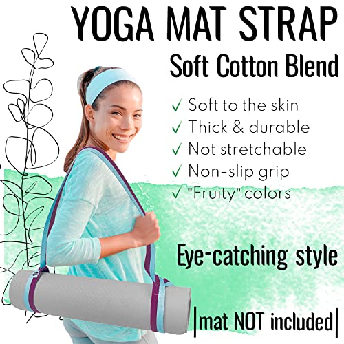 TECEUM Yoga Mat Strap – Extra Soft & Thick Cotton Carrier for All Mats | Adjustable Skin-friendly & Non-Slip Mat Holder Sling in 30+ Colors [Mat Not Included] - color: Purple Blue, size: 64 IN