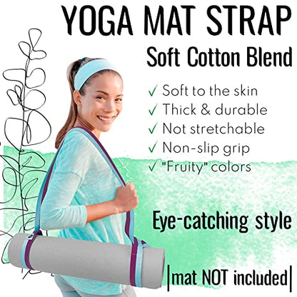 TECEUM Bundle of 2 Items – Yoga Mat Strap Purple Blue 64 IN & Stretching Strap for Yoga Purple Blue Polypropylene 1” – Mat Holder Sling For All Mats – Leg Strap for Exercising, Physical Therapy