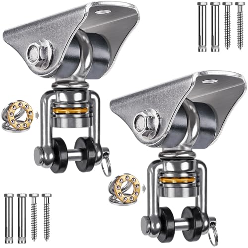 SELEWARE Silent Swing Hangers Stainless Steel Bearing Swing Hook 2 Pack | 360° Swivel Swing Hardware Ceiling Mount for Porch Swing Hammock Chair Aerial Yoga Silks Punching Bag 1000 LB Capacity - color: Silver ( 2 Pack 360° Bearing Swing Hanger )