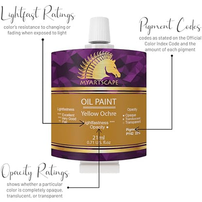 MyArtscape Oil Paint Set - 12 x 21ml Artist Oil Paint Tubes | Rich pigment oil paint set with smooth blending glossy finish and excellent coverage for canvas painting