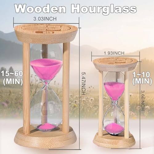 Wooden Sand Timers 2 Minute Hourglass,Bamboo Mini Pink Sand Clock for Decor, Small Reloj De Arena for Kitchen, Office, Toothbrush, Classroom - color: Pink, size: 2 minute