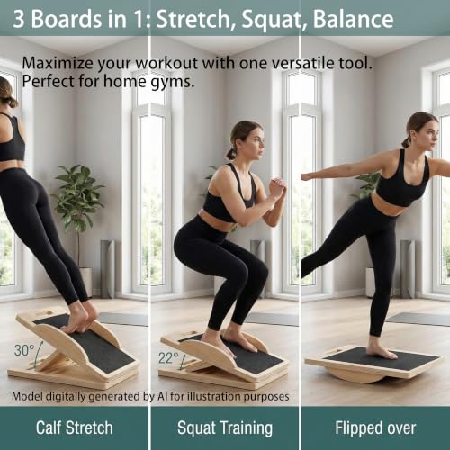 Slant Board for Calf Stretching, Calf Stretch and Mobility Board, Portable Adjustable Wooden Slant Board for Squats Exercise Balance Training and Physical Therapy