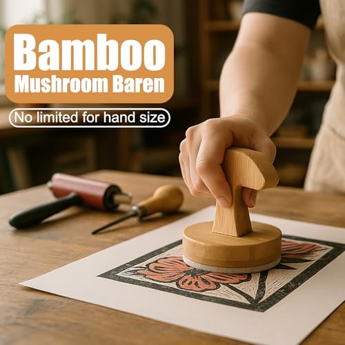 Bamboo Baren for Printing Comfortable Handle for Pressure Smooth Linocut Blanket Press Stamp Embossing Tool Bottom Ideal for Block Printing, Crafting, Scrapbooking Art Supplies