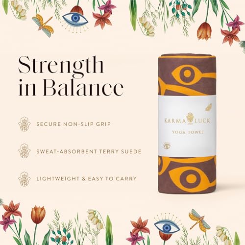 KARMA AND LUCK Grounded Grace Yoga Towel, Rooted Energy for Strength & Balance, Non-Slip Hot Yoga Mat Towel with Silicone Base, Highly Absorbent Terry Suede, 26” x 72” - color: Grounded
